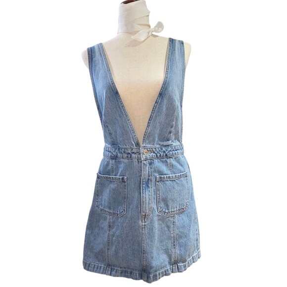 Forever 21 Denim Y2K Overall Mini Skirt Zipper Deep V Top Size L Fits M /Junior - Picture 12 of 12
